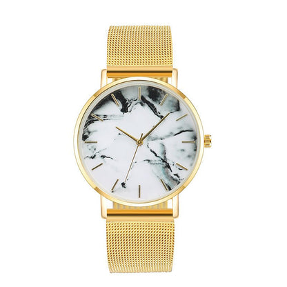 Fashion Rose Gold Mesh Band Creative Marble Female Wrist Watch - Mateo Starr