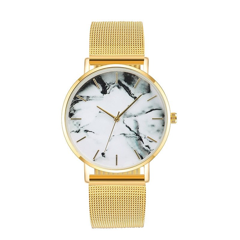 Fashion Rose Gold Mesh Band Creative Marble Female Wrist Watch - Mateo Starr