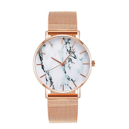 Fashion Rose Gold Mesh Band Creative Marble Female Wrist Watch - Mateo Starr