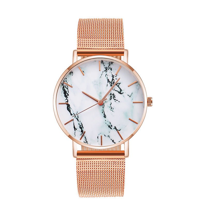 Fashion Rose Gold Mesh Band Creative Marble Female Wrist Watch - Mateo Starr