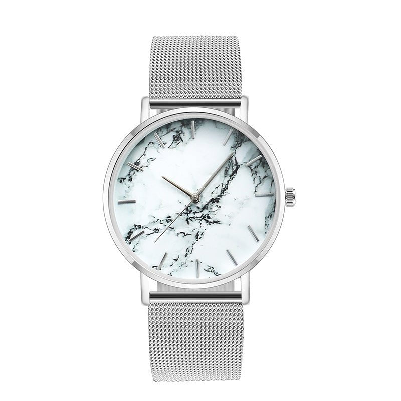 Fashion Rose Gold Mesh Band Creative Marble Female Wrist Watch - Mateo Starr